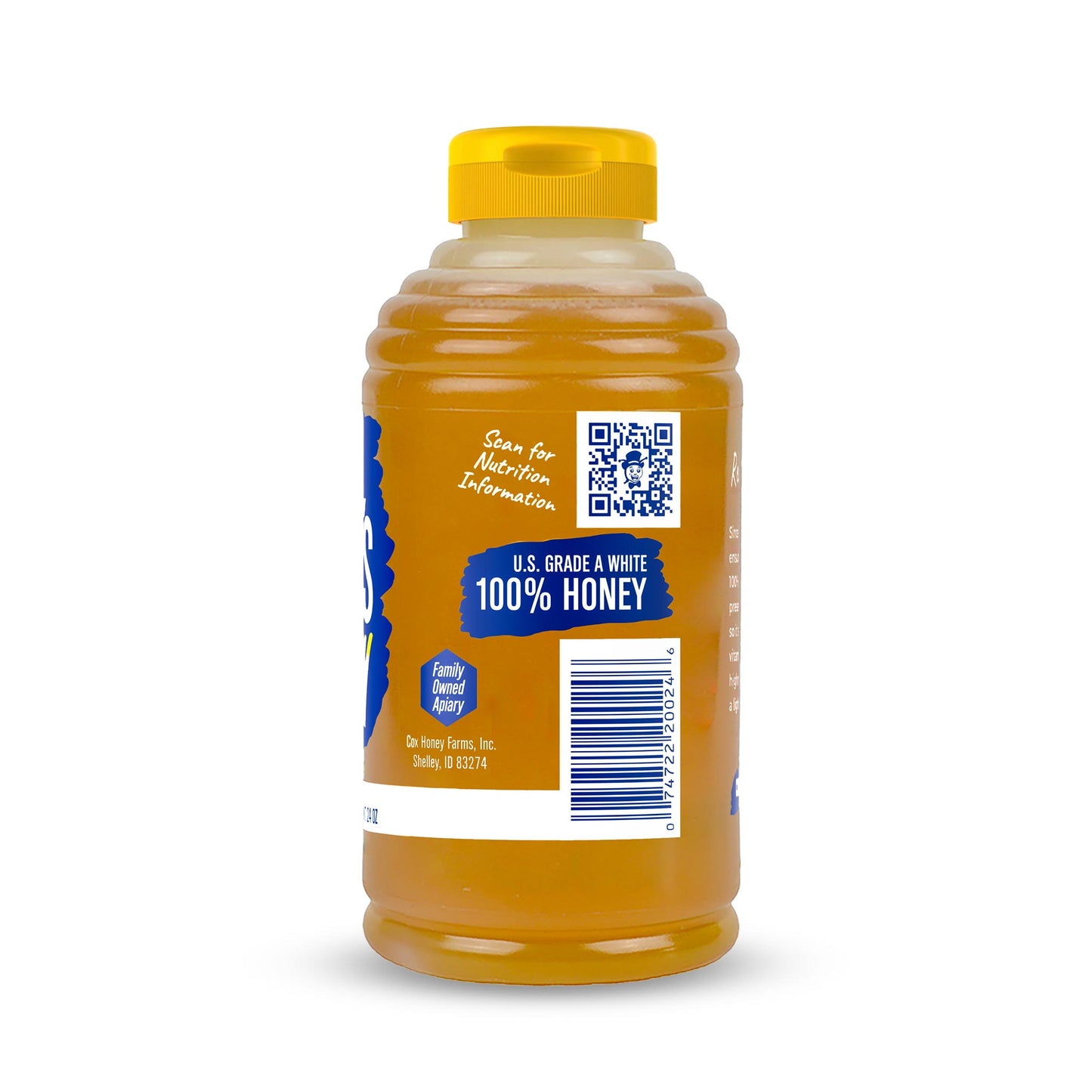 Coxs Honey 24oz Raw Unfiltered Clover Honey Bottle Side View