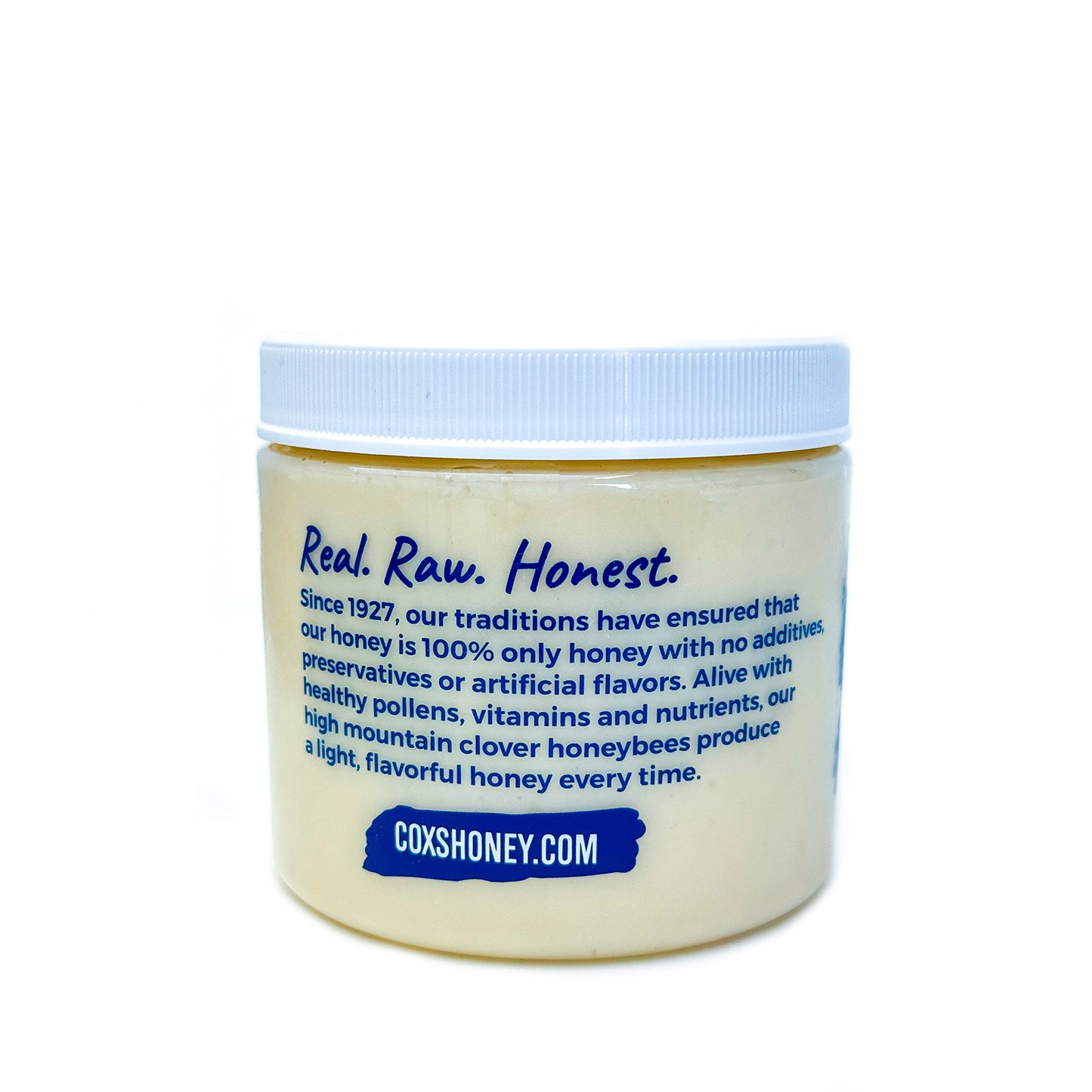 Coxs Honey 20oz Raw Unfiltered Creamed Honey Tub back view