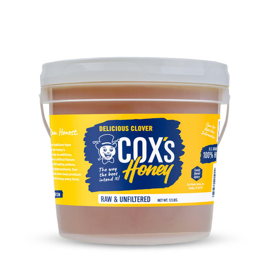 Cox's Honey 12 lbs clover honey tub front view