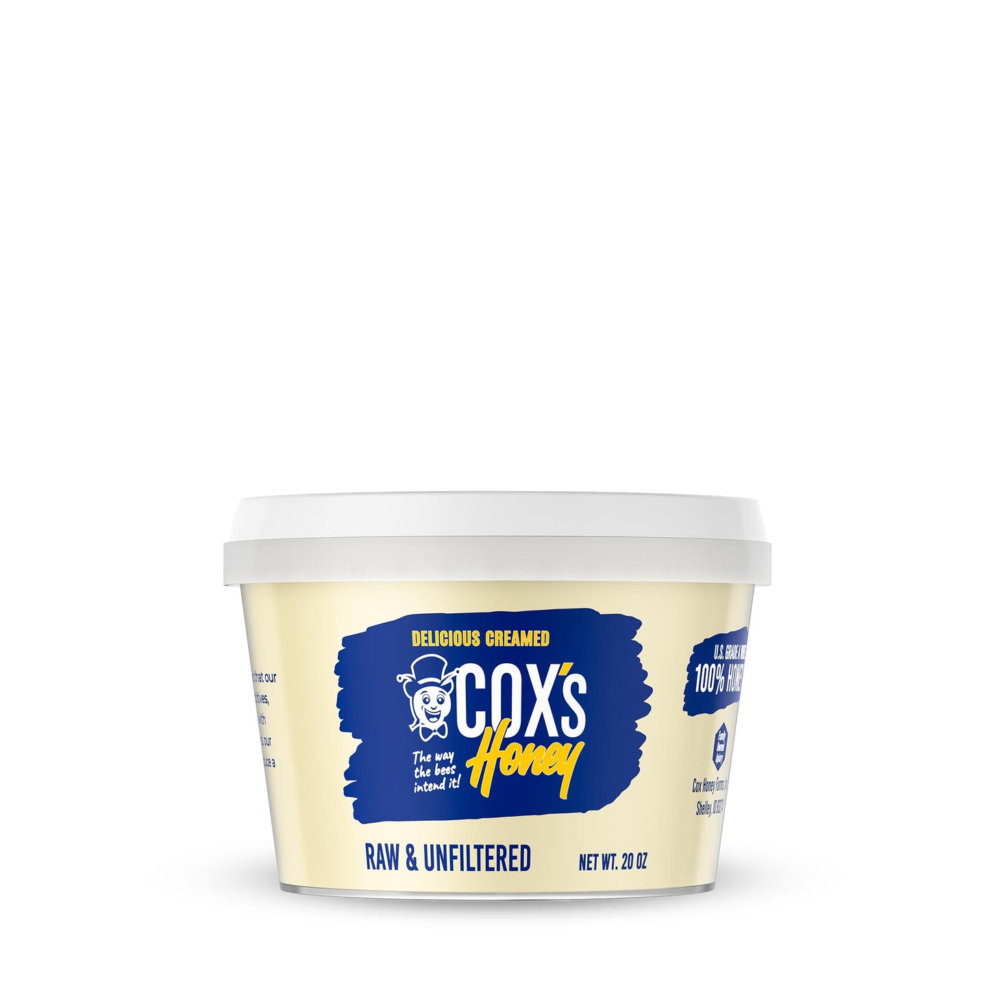 Cox's Honey 20 oz creamed honey tub front view