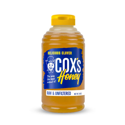 Cox's Honey 24 oz clover honey bottle front view