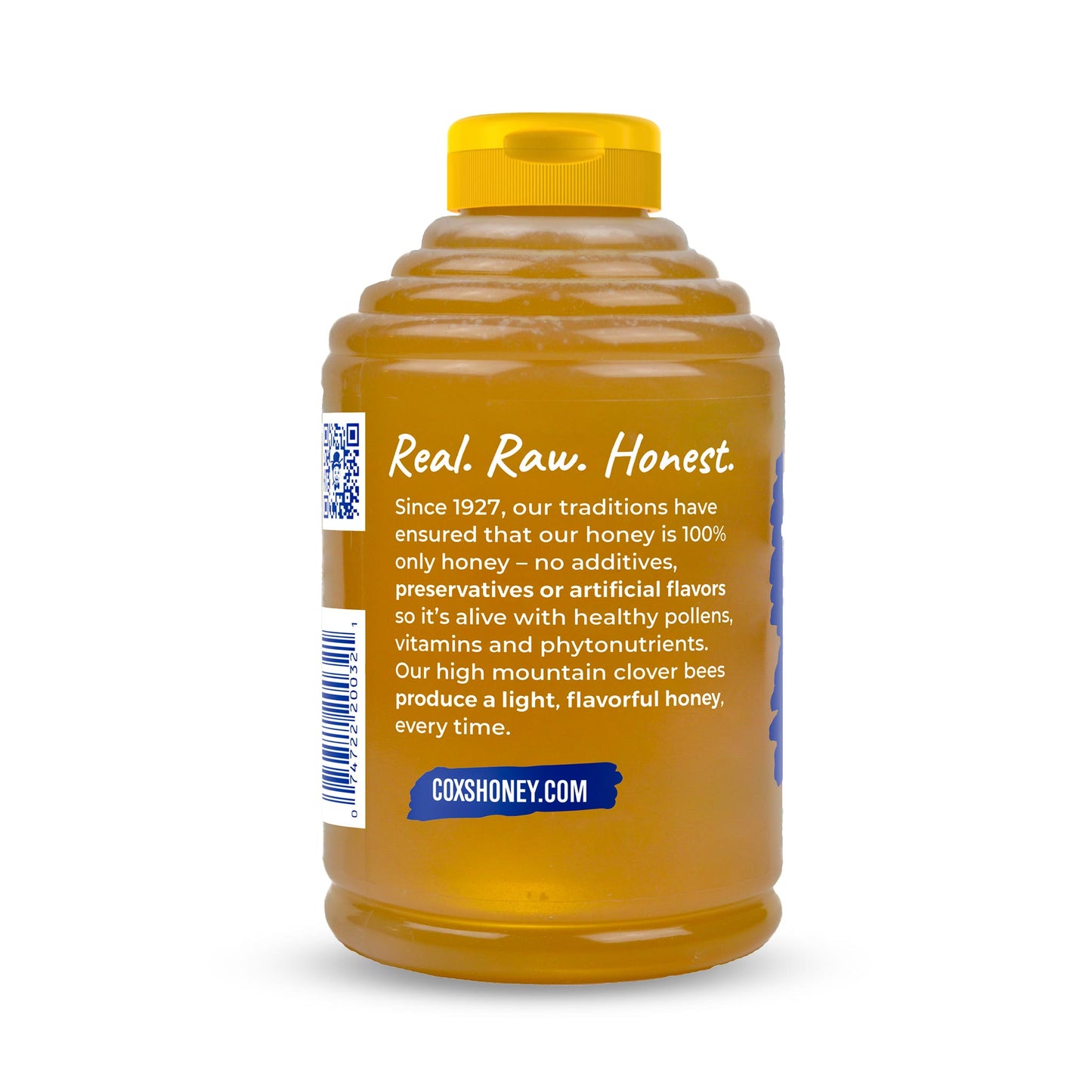 Cox's Honey 32 oz clover honey bottle back view