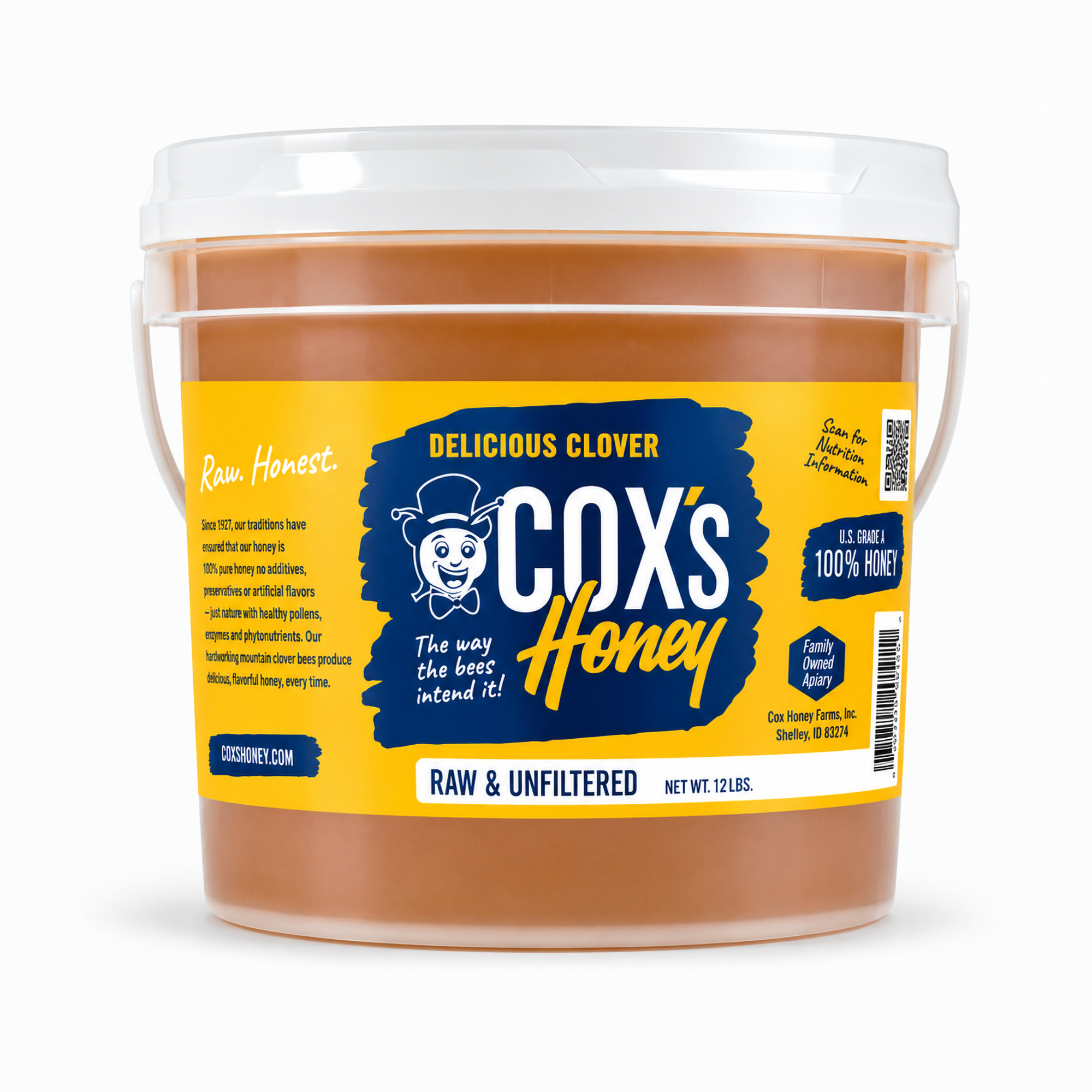 Coxs Honey 12 lb bucket on white background