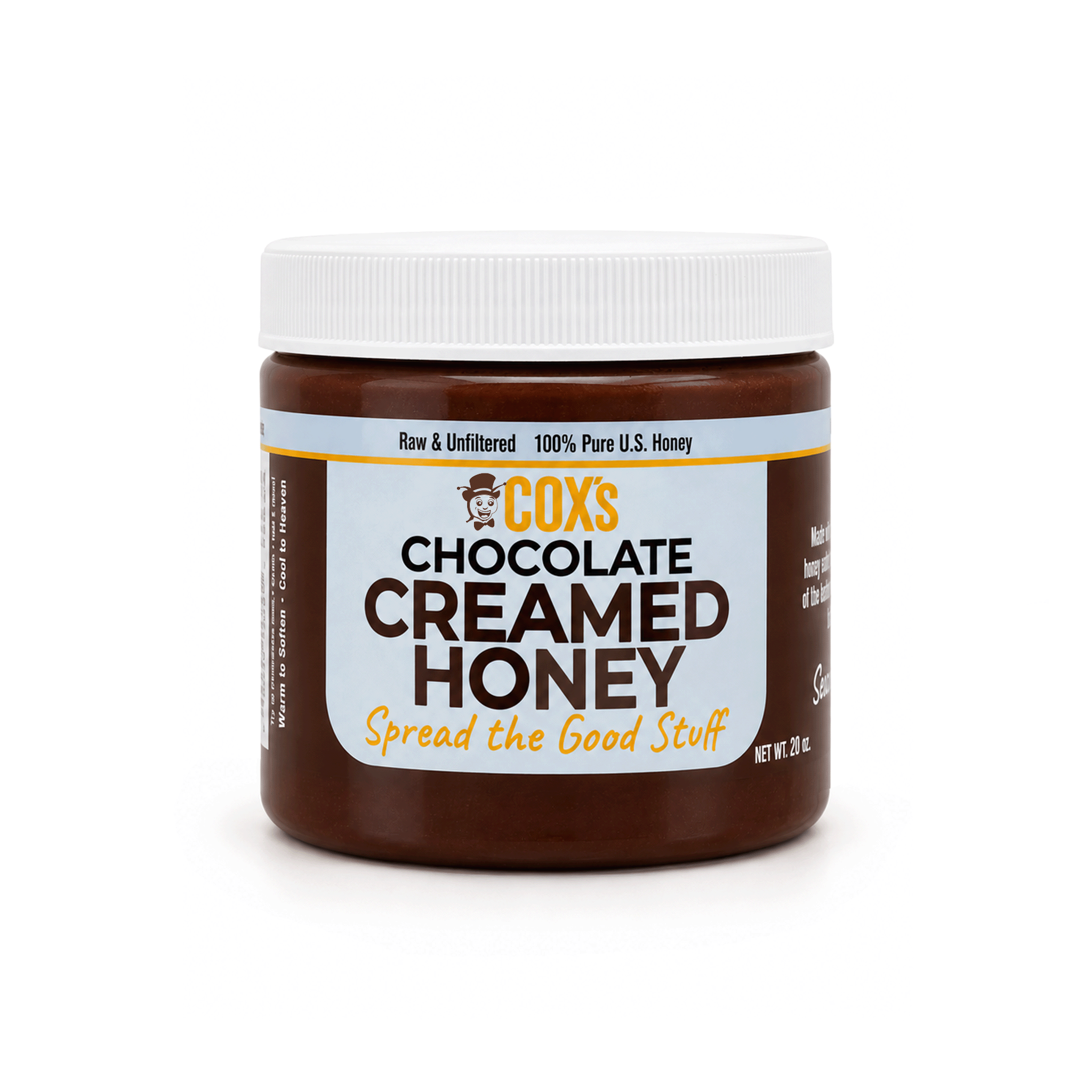 20 oz Coxs Honey Chocolate Honey container on a white background