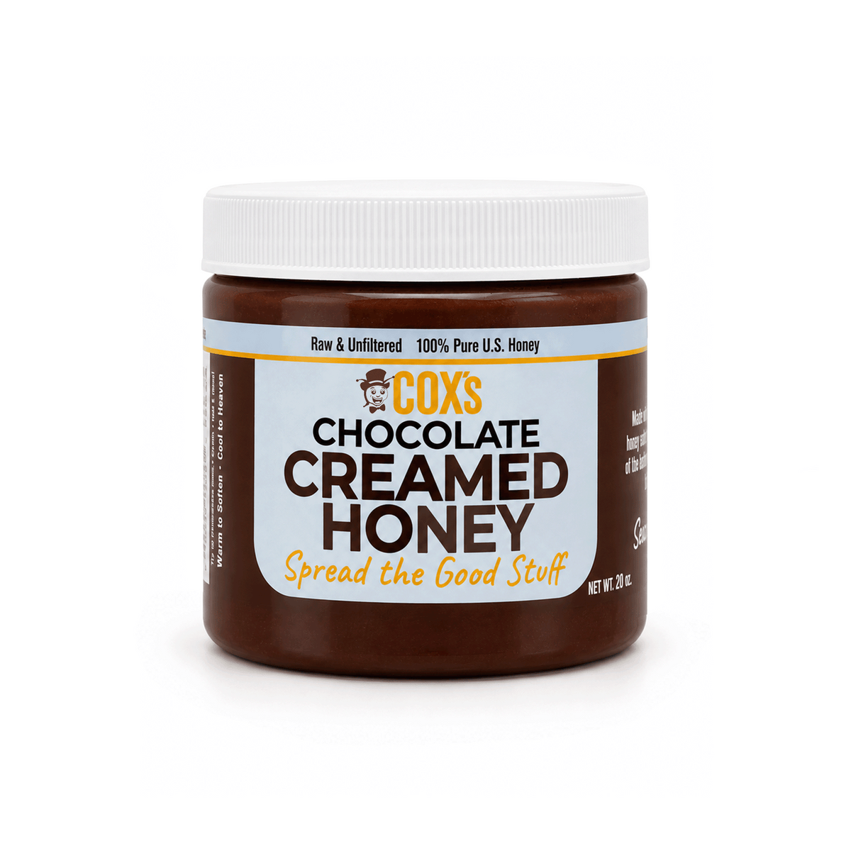 20 oz Coxs Honey Chocolate Honey container on a white background