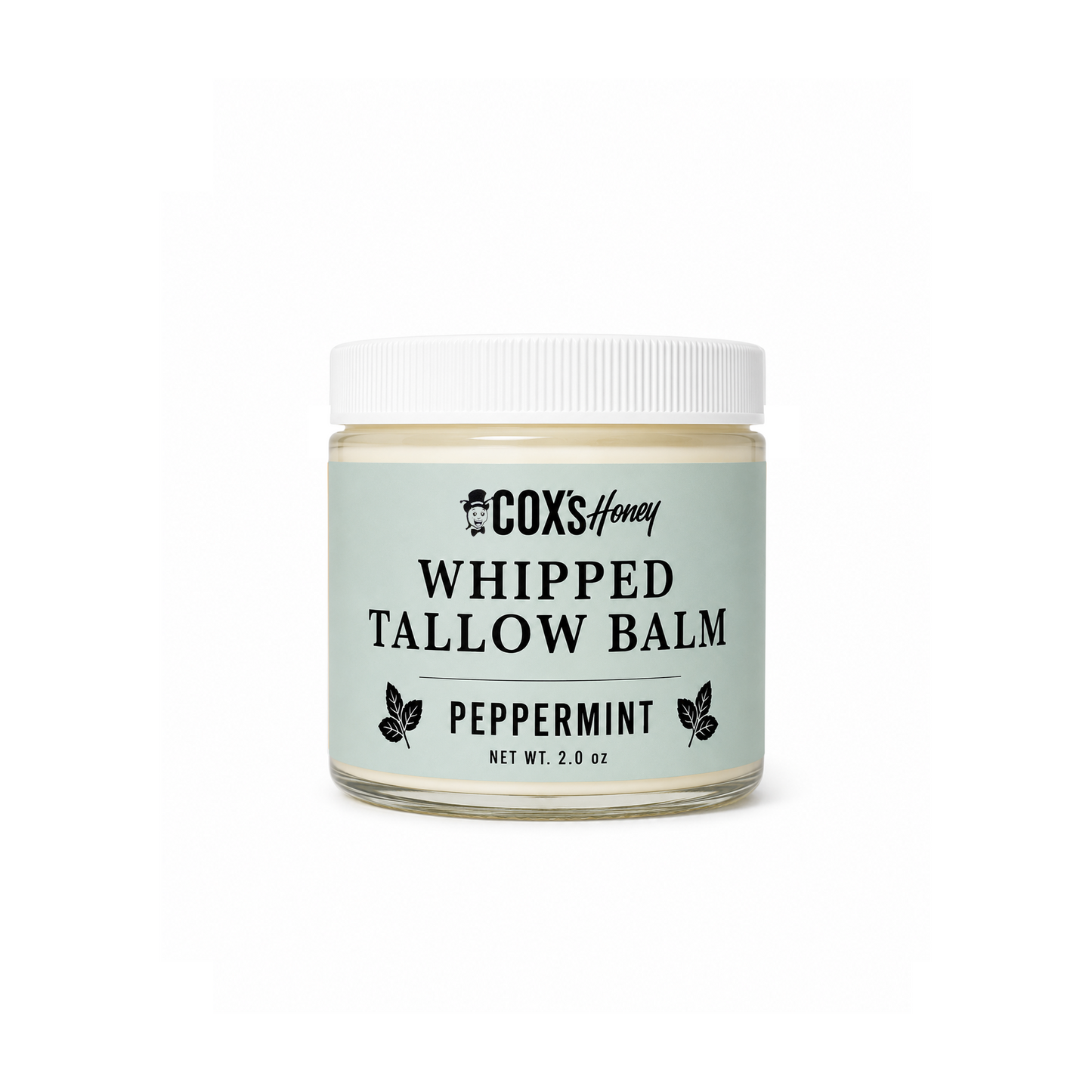 Jar of Coxs Honey Whipped Tallow Balm Peppermint on a white background