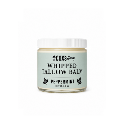 Jar of Coxs Honey Whipped Tallow Balm Peppermint on a white background