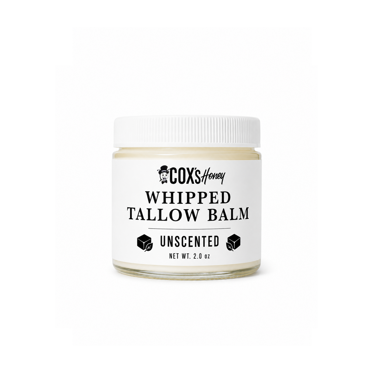 Jar of Coxs Honey Whipped Tallow Balm on a white background