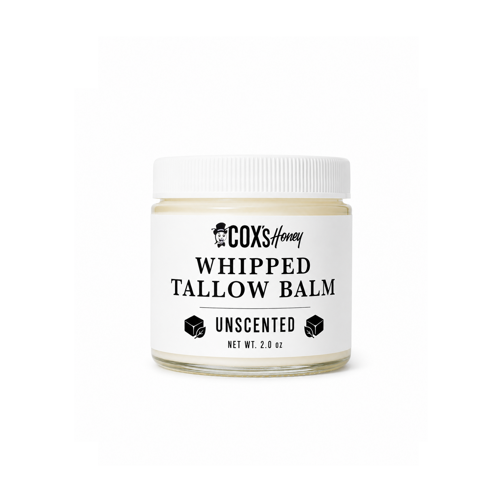 Jar of Coxs Honey Whipped Tallow Balm on a white background