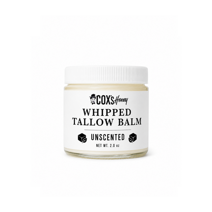 Jar of Coxs Honey Whipped Tallow Balm on a white background