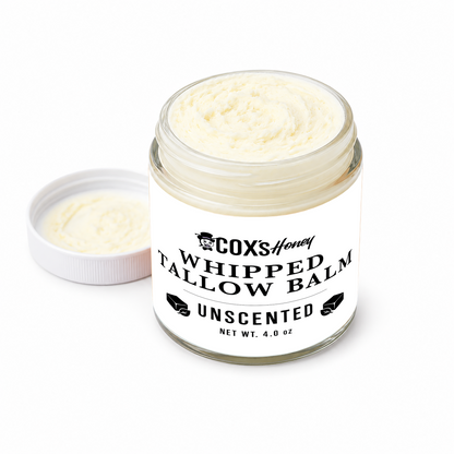 Jar of Coxs Honey Whipped Tallow Balm on a white background