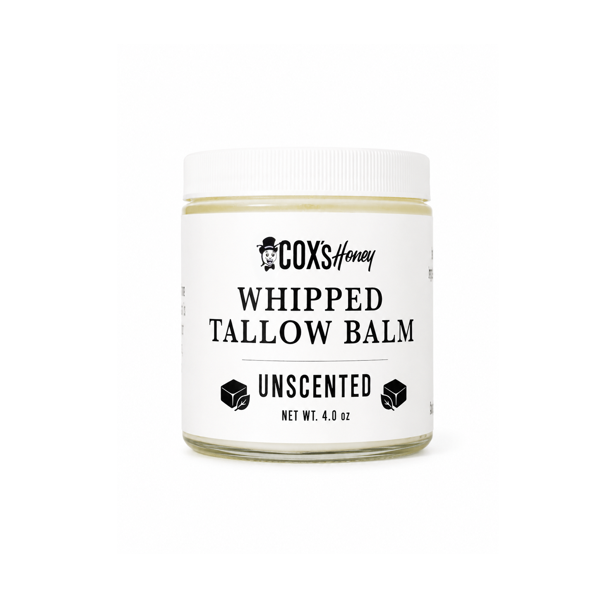 Jar of Coxs Honey Whipped Tallow Balm on a white background