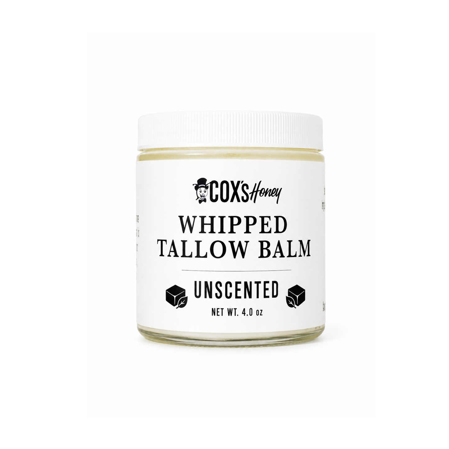Jar of Coxs Honey Whipped Tallow Balm on a white background
