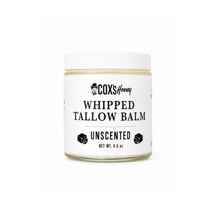 Jar of Coxs Honey Whipped Tallow Balm on a white background