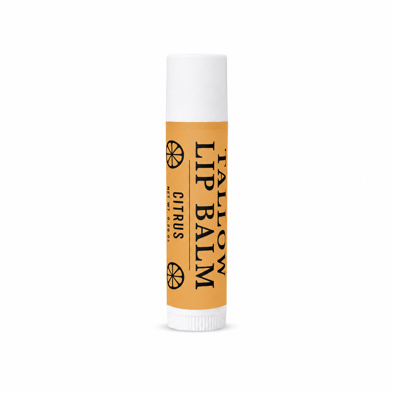 Lip balm stick with a white cap on a white background