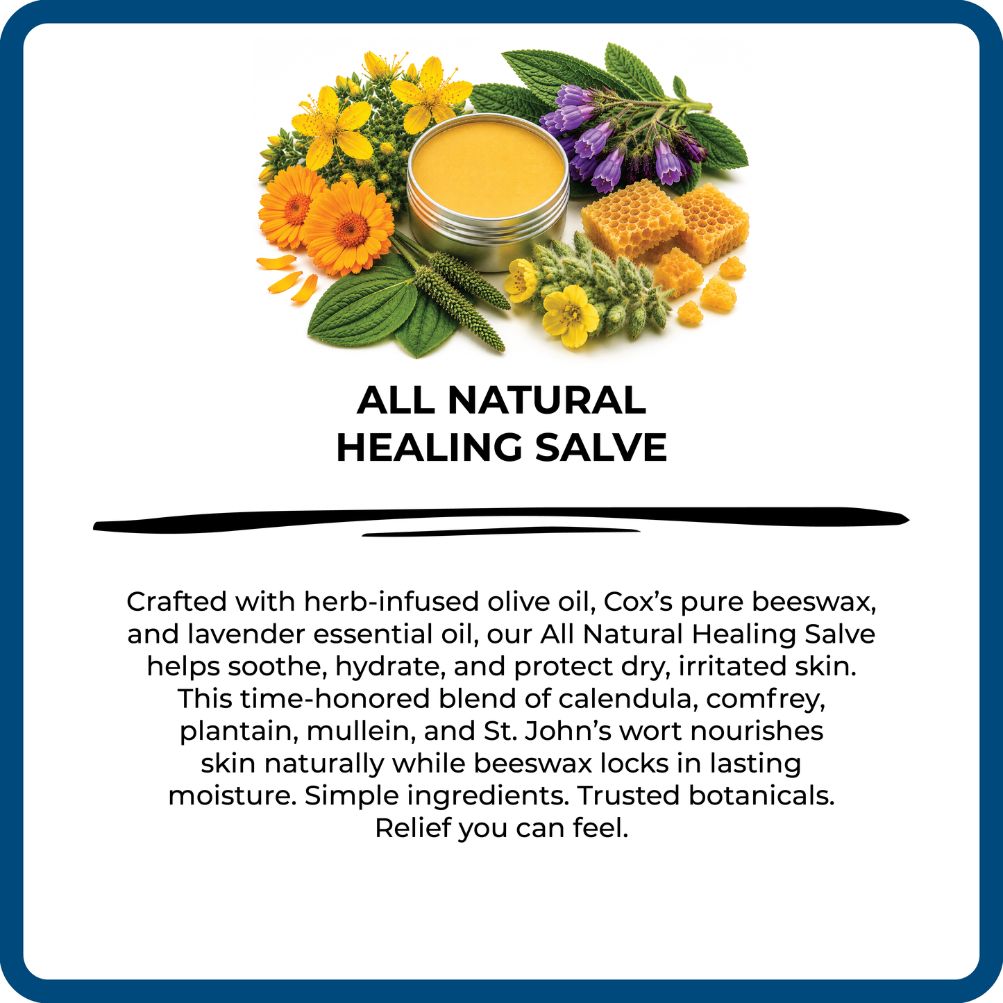 All Natural Healing Salve with herbs and flowers on a white background