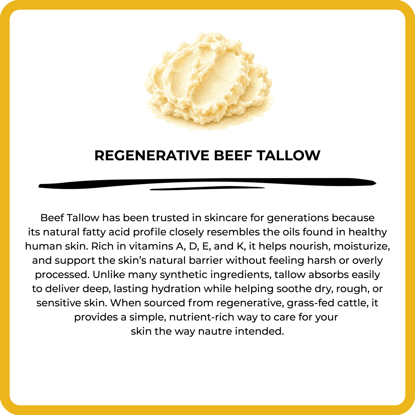 Regenerative beef tallow product with text on a white background