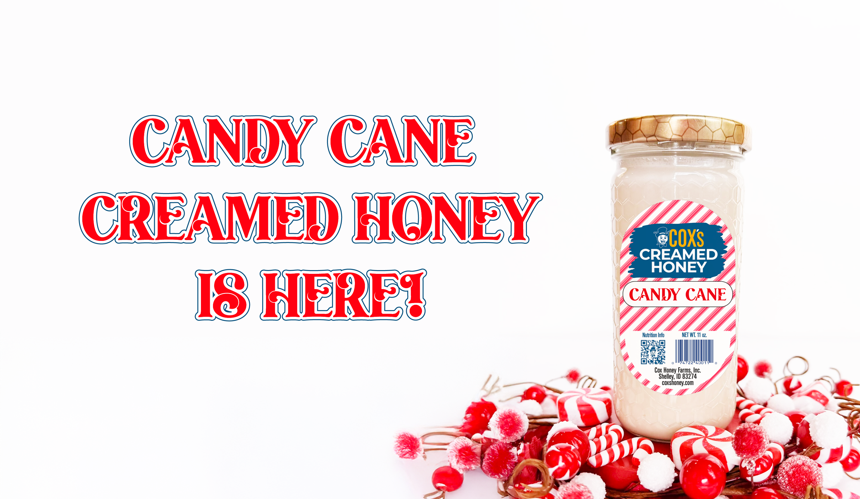 Coxs Candy Cane Creamed Honey Bottle