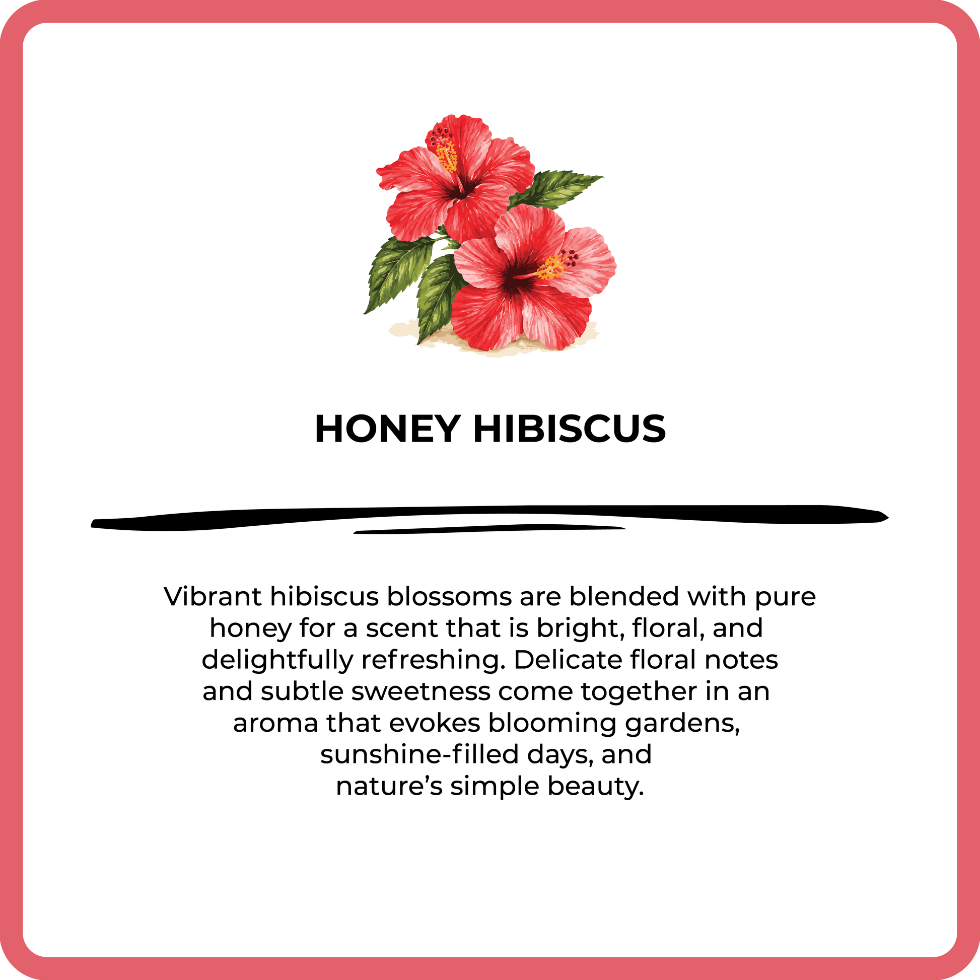 Honey Hibiscus product description with floral illustration on a white background