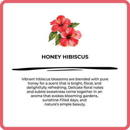 Honey Hibiscus product description with floral illustration on a white background