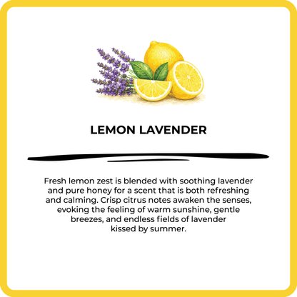 Lemon and lavender with text describing the 'Lemon Lavender' fragrance.