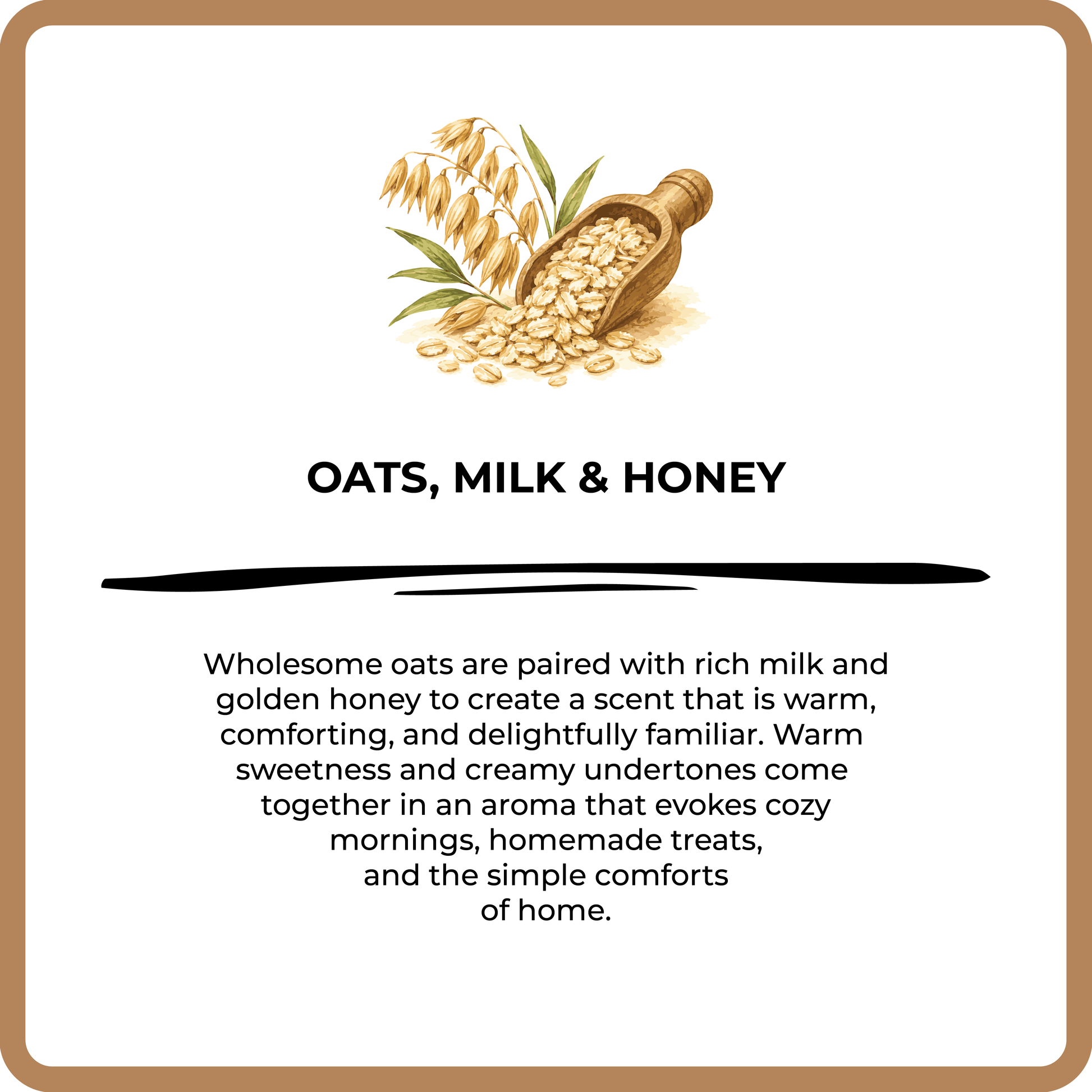 Product description card with oats, milk, and honey illustration on a white background