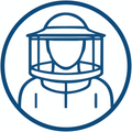 Icon of a person wearing a beekeeper's helmet with a circular border.