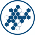 Hexagonal pattern with blue and white colors inside a circular border on a white background