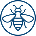 Blue bee icon in a circular outline on a white background
