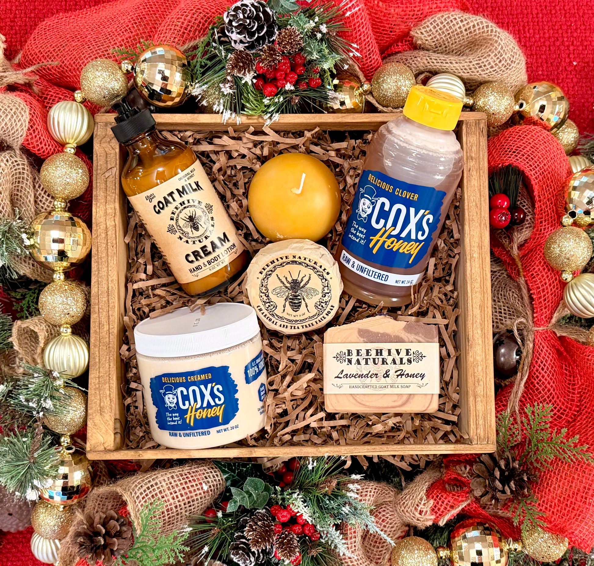 Cox's Honey The Beauty Box - raw & unfiltered honey, creamed honey, beeswax candle and natural skincare