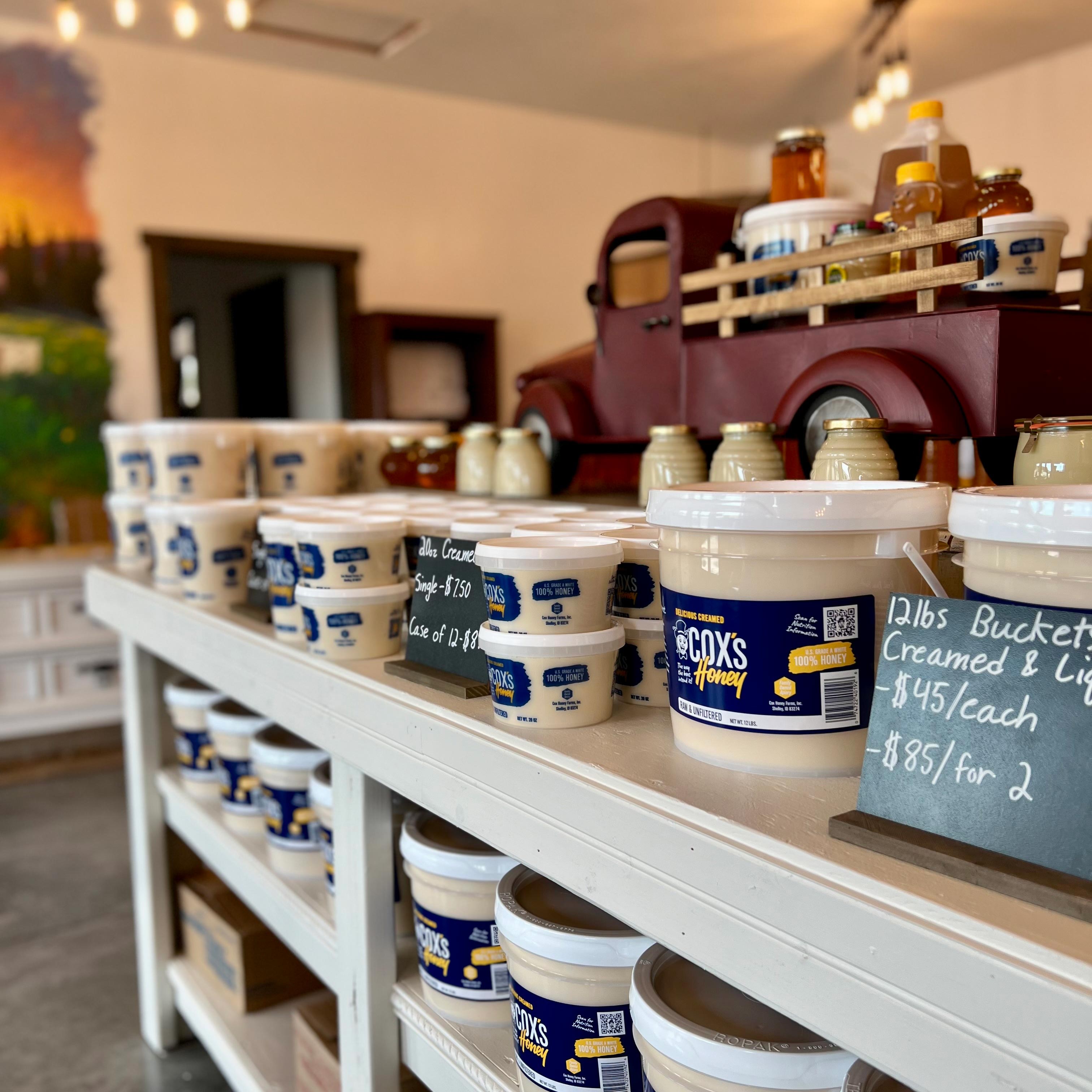 Coxs Honey Stand Creamed Honey tubs. A perfectly smooth, yummy tasting, creamy honey. 100% raw unfiltered honey.