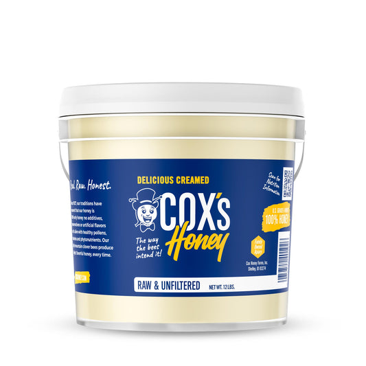 Cox's Honey 12 lb Creamed Honey tub front view