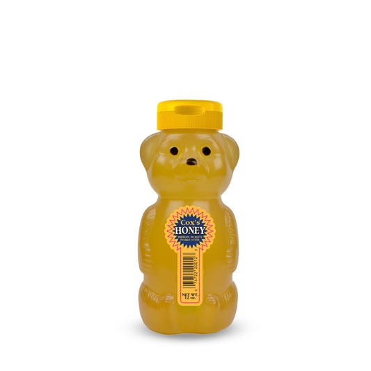Cox's Honey 12 oz clover honey bear front view
