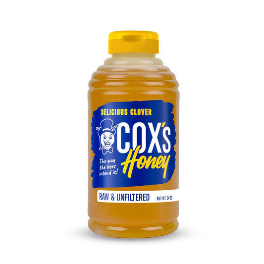 Cox's Honey 24 oz clover honey bottle front view