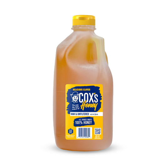 Cox's Honey 5 lbs clover honey jug front view